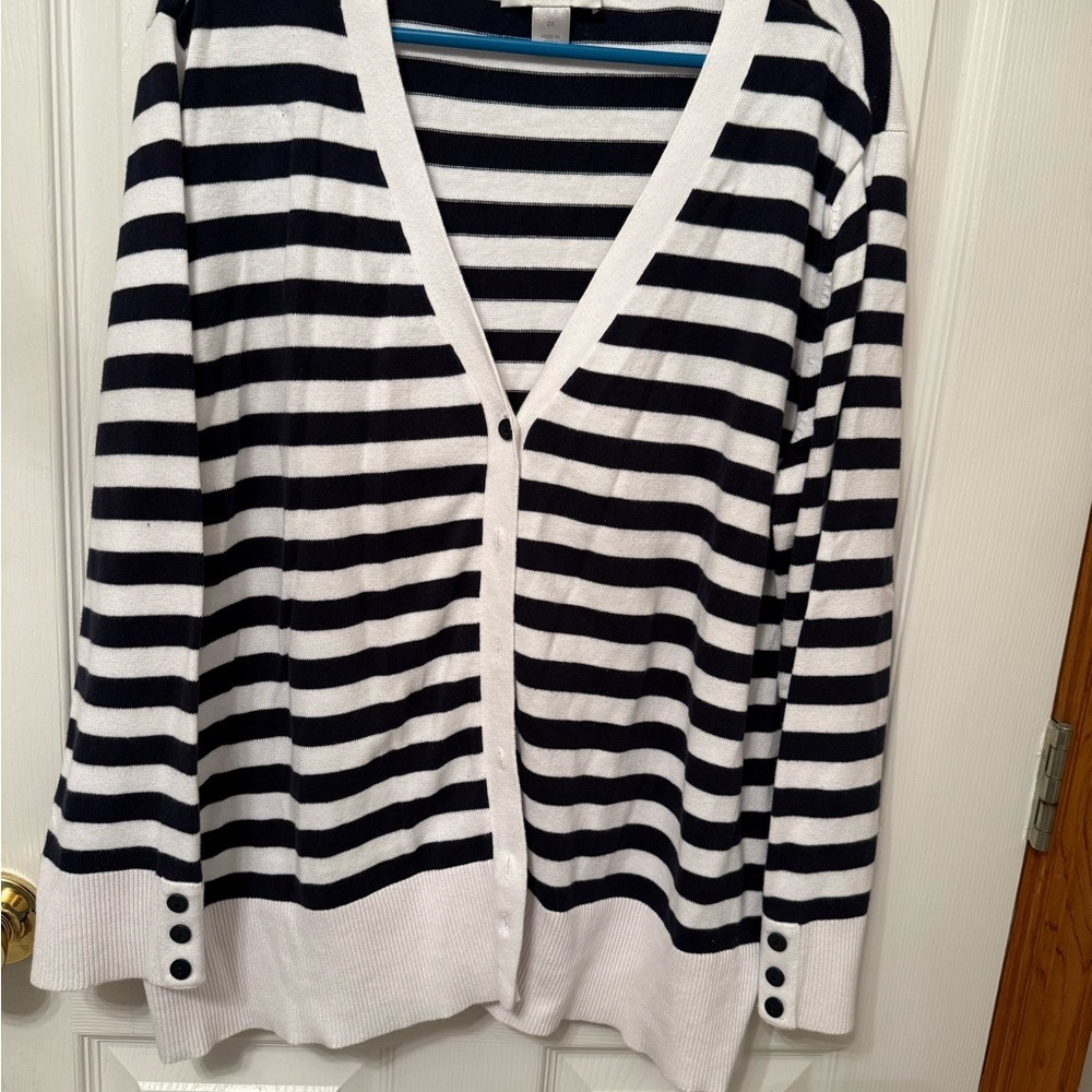 CJ Banks Black and White Striped Sweater